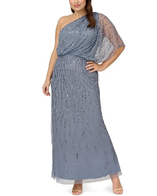 Stock Clearance Adrianna Papell Long One Shoulder Beaded Dress