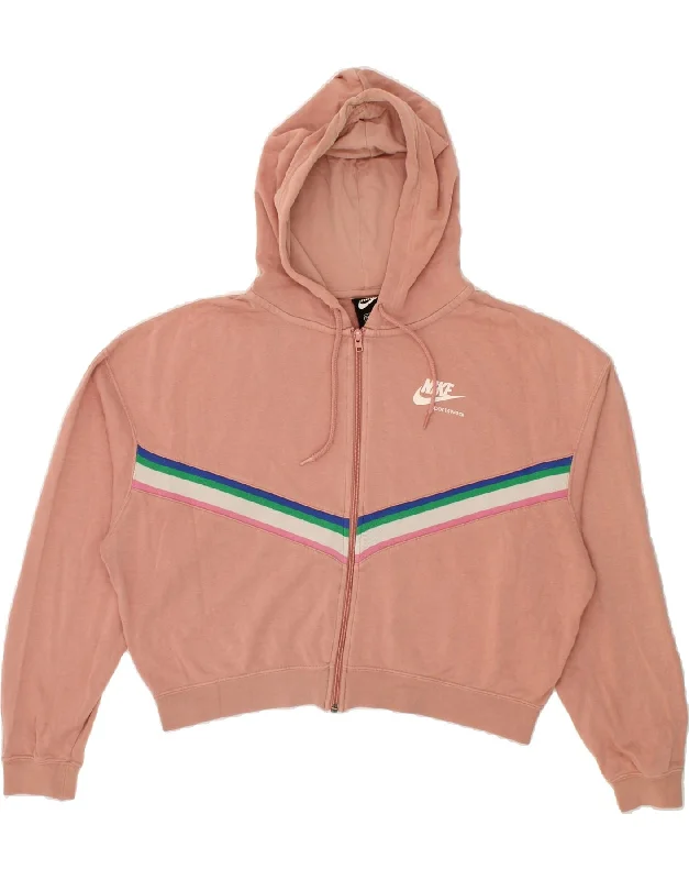 Weekend Special NIKE Womens Crop Zip Hoodie Sweater UK 14 Medium Pink Cotton