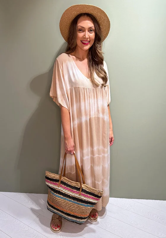 Act Fast Serafina Collection One Size Tie Dye Maxi Dress, Beige