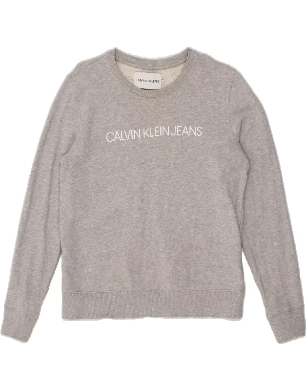 Exclusive Savings CALVIN KLEIN JEANS Womens Graphic Sweatshirt Jumper UK 14 Medium Grey