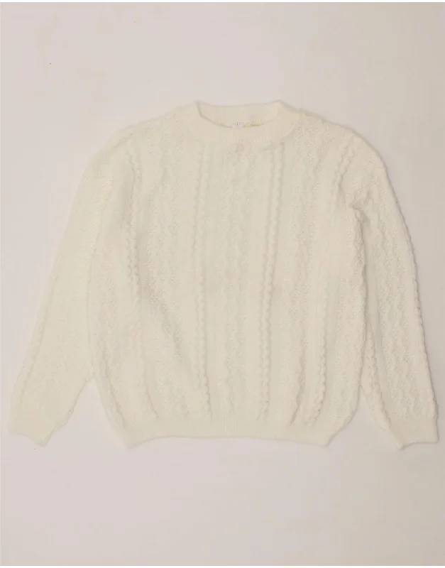 VINTAGE Womens Crew Neck Jumper Sweater UK 16 Large White Acrylic