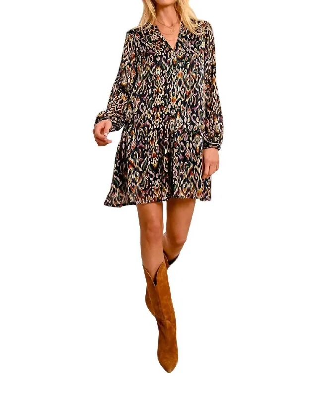 Closeout Falling For Bordeaux Print Dress In Navy Melly