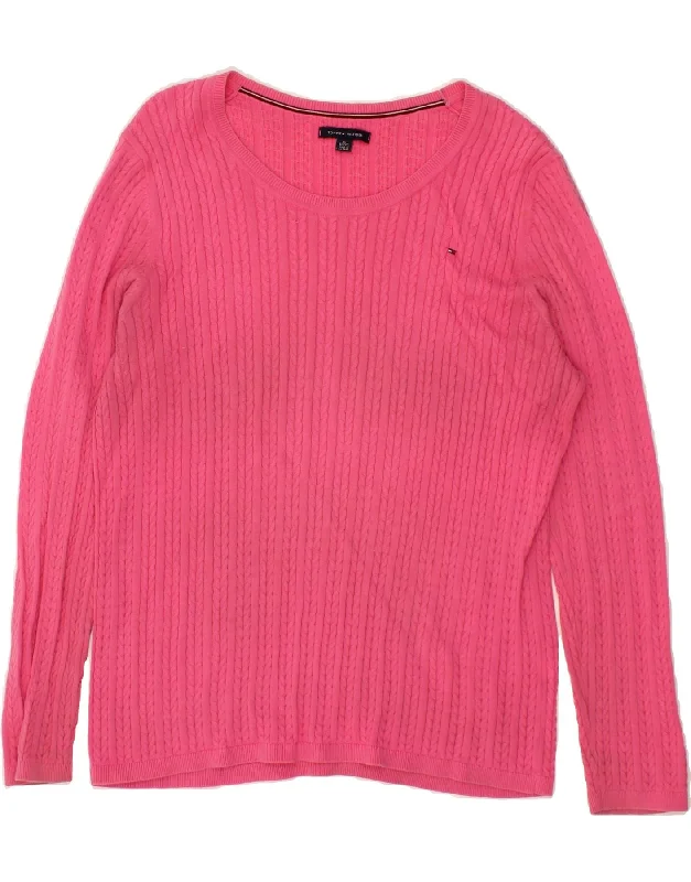 Super Sale TOMMY HILFIGER Womens Boat Neck Jumper Sweater UK 18 XL Pink Cotton