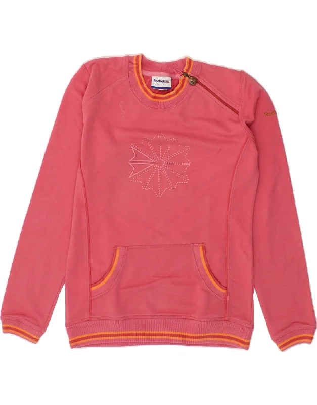 REEBOK Womens Graphic Sweatshirt Jumper UK 12 Medium  Pink Cotton