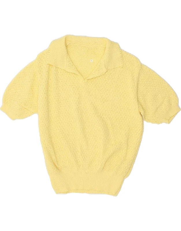 Deal Mania VINTAGE Womens Short Sleeve Polo Neck Jumper Sweater UK 14 Large Yellow