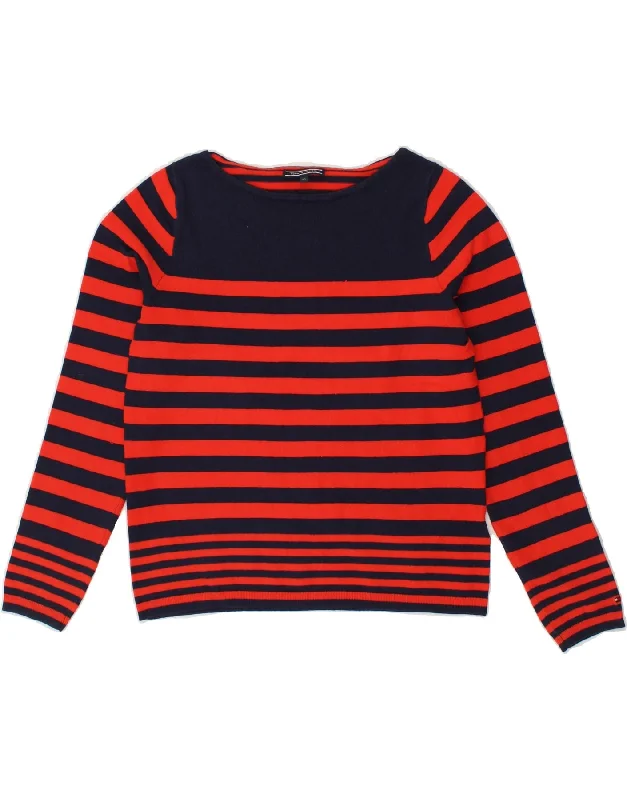 Shop and Save TOMMY HILFIGER Womens Boat Neck Jumper Sweater UK 6 XS Red Striped Cotton