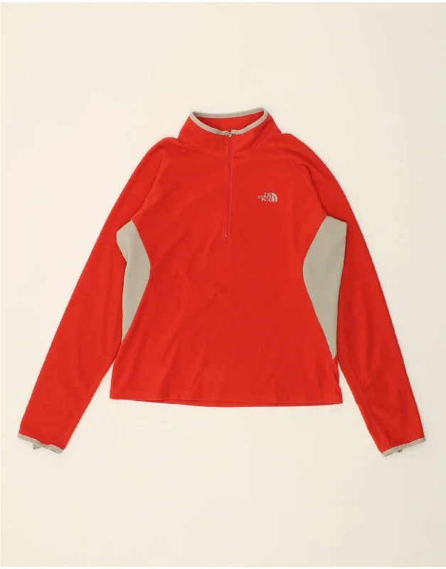 Flash Deals THE NORTH FACE Womens Zip Neck Fleece Jumper UK 18 XL Red Colourblock