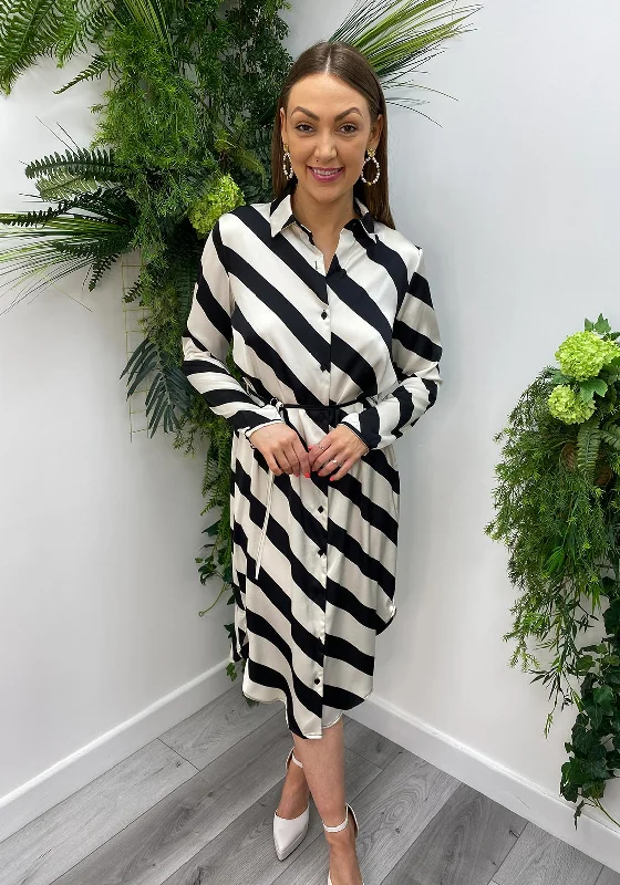 Daily Specials The Sofia Collection Stripe Print Midi Shirt Dress, Black & Cream