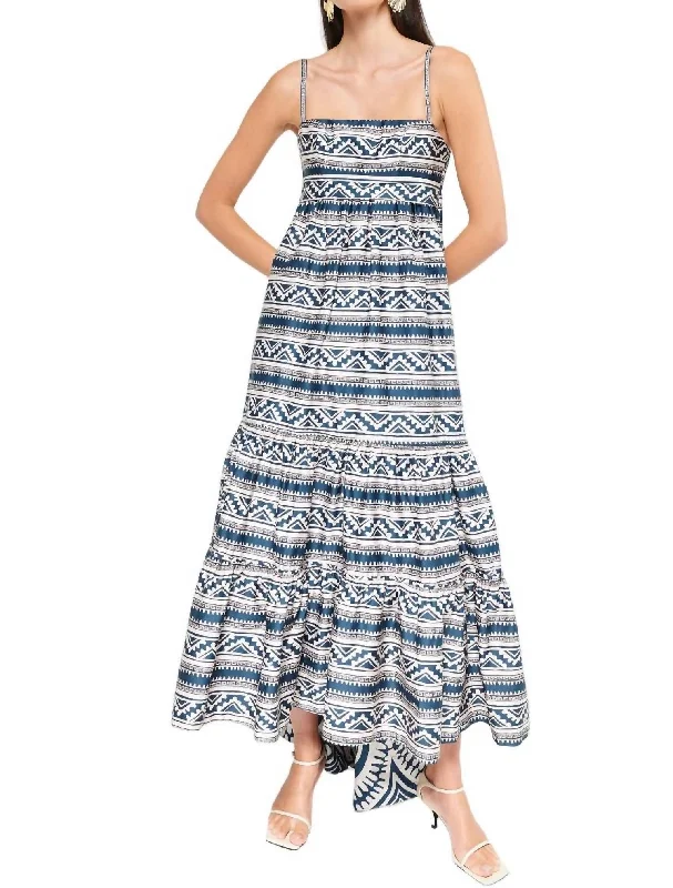 Crazy Savings Balsa Midi Dress In Blue Tribal Border