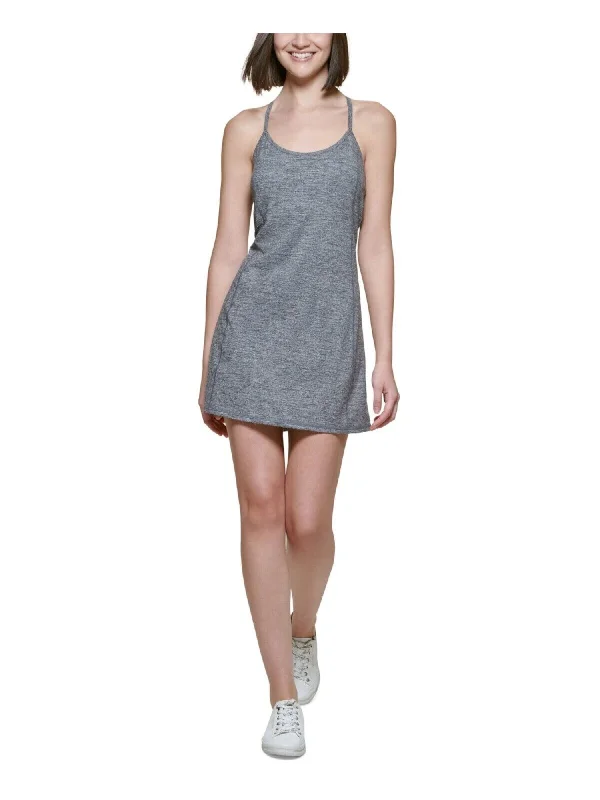 Amazing Deals CALVIN KLEIN PERFORMANCE Womens Gray Moisture Wicking Heather Spaghetti Strap Scoop Neck Mini Active Wear Shift Dress