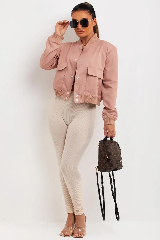 Take Advantage Crop Bomber Jacket Blush