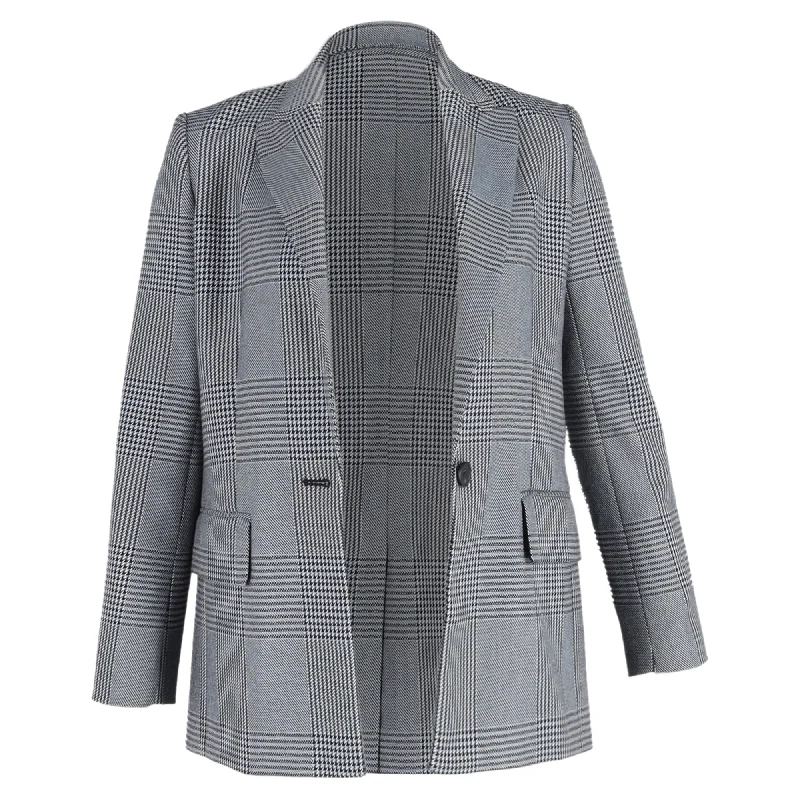 Maje Plaid Single-Breasted Blazer in Grey Wool