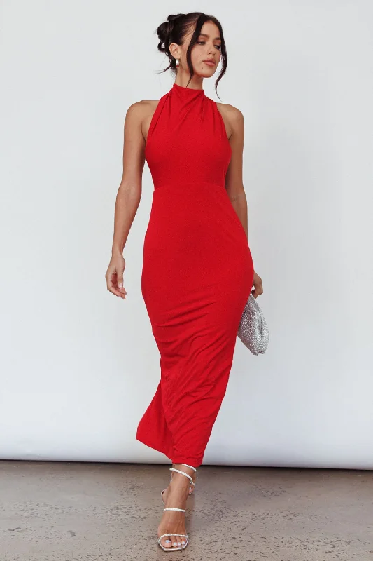Limited Stock Caden Backless Halterneck Dress Red