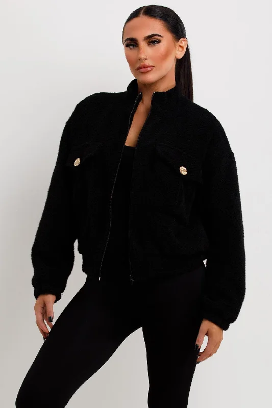 Savings Event Aviator Bomber Jacket Jacket Textured Black