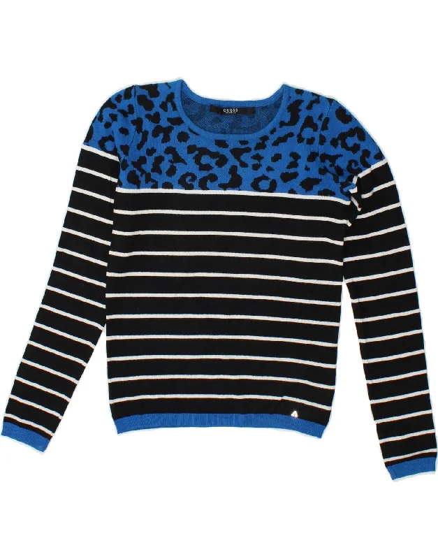 Price Reduction GUESS Womens Crop Boat Neck Jumper Sweater UK 6 XS Blue Striped Viscose Price Reduction GUESS Womens Crop Boat Neck Jumper Sweater UK 6 XS Blue Striped Viscose