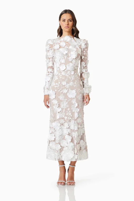 Season Finale Sale Shannon 3D Floral Midi Dress In White