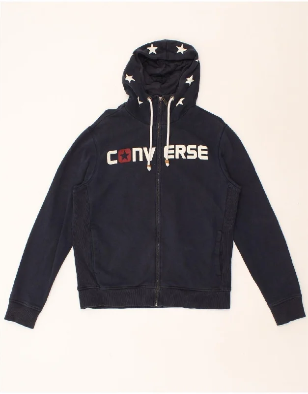 Limited Time CONVERSE Womens Graphic Zip Hoodie Sweater UK 16 Large Navy Blue Cotton