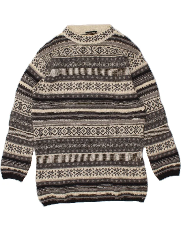 Discount Extravaganza VINTAGE Womens Crew Neck Jumper Sweater UK 16 Large Grey Fair Isle