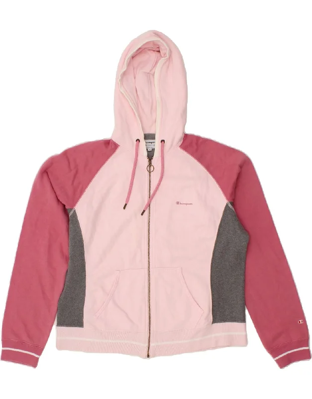 CHAMPION Womens Zip Hoodie Sweater UK 18 XL Pink Colourblock Cotton