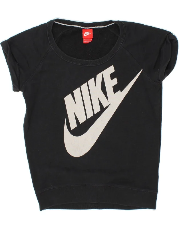 NIKE Womens Graphic Short Sleeve Sweatshirt Jumper UK 10 Small Black