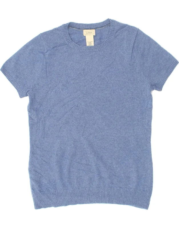 Discount Mania L.L.BEAN Womens Short Sleeve Crew Neck Jumper Sweater UK 12 Medium Blue
