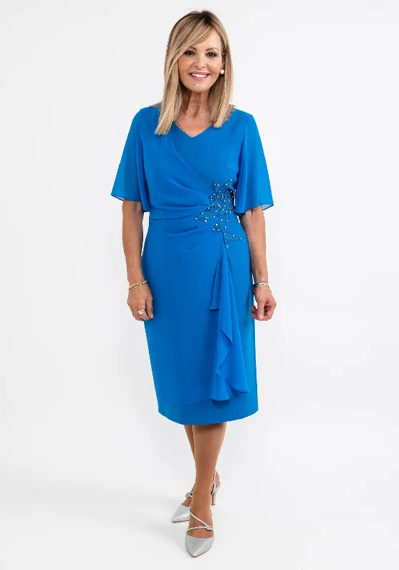 Exclusive Preview Lizabella Applique Waist Chiffon Ruched Midi Dress, Blue