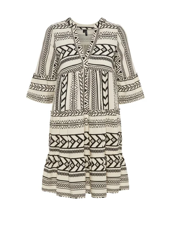 Hot Deal Vero Moda Aztec Print Tunic Smock Mini Dress, Ibiza Black & Birch