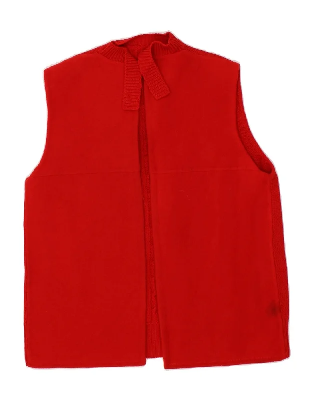 Closeout VINTAGE Womens Sleeveless Open Cardigan Sweater UK 14 Medium Red