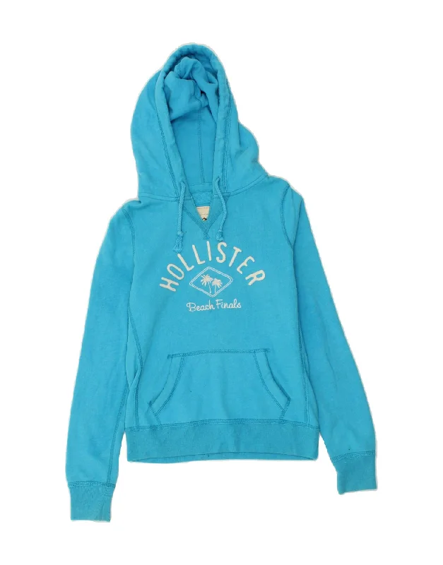 HOLLISTER Womens Graphic Hoodie Jumper UK 10 Small Blue Cotton