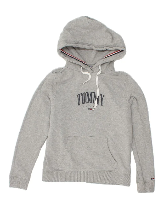 TOMMY HILFIGER Womens Graphic Hoodie Jumper UK 6 XS Grey Cotton