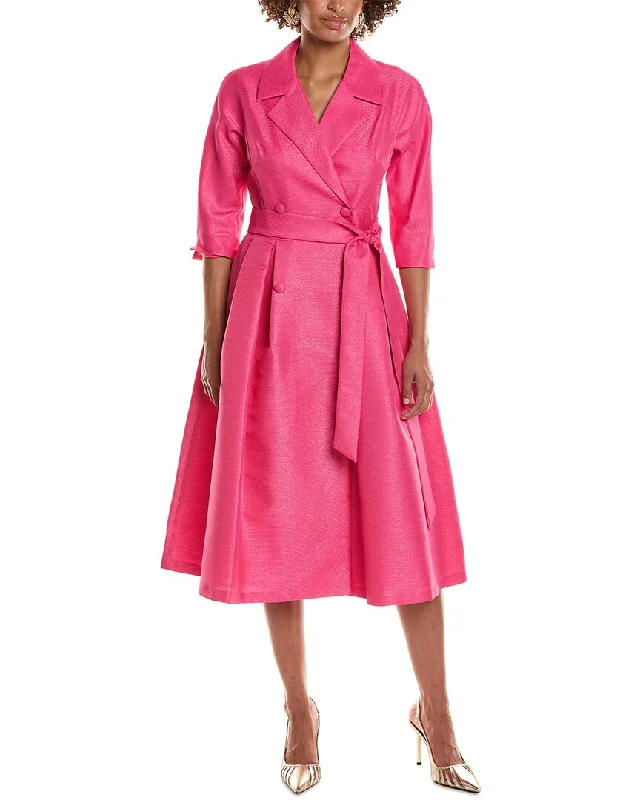 Final Sale Teri Jon by Rickie Freeman Metallic Jacquard 3/4-Sleeve Shirtdress