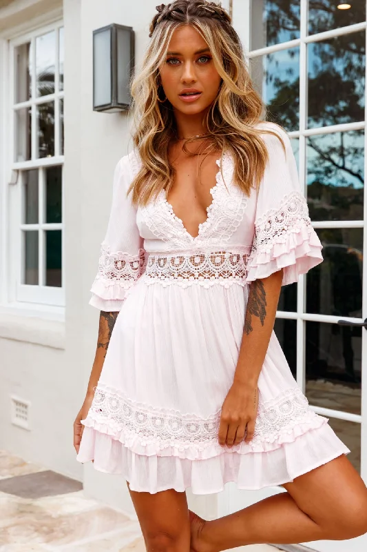 Special Promotion Kauai V-Neckline Crochet Lace Trim Dress Pink