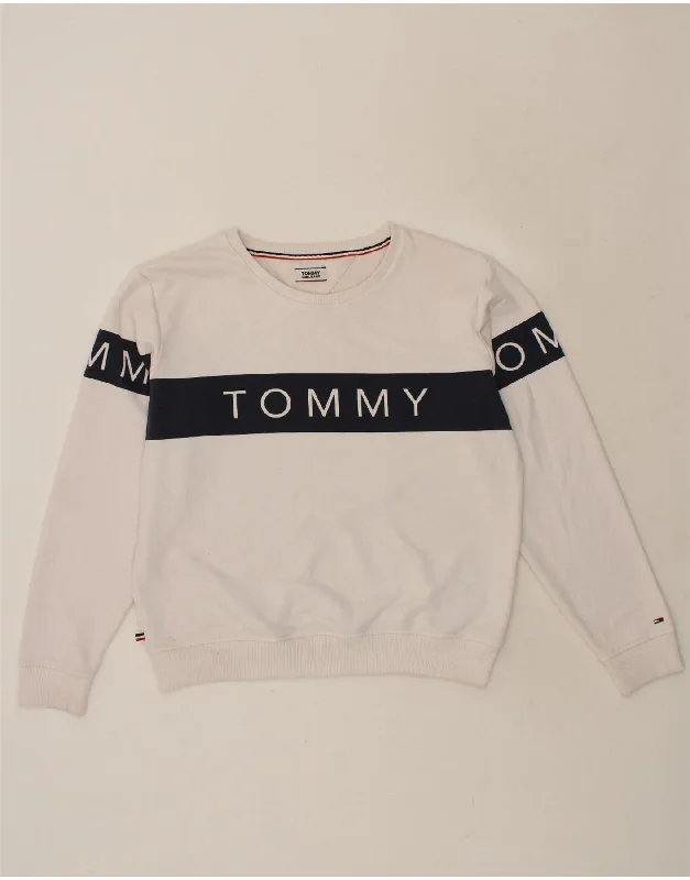 Low Prices TOMMY HILFIGER Womens Graphic Sweatshirt Jumper UK 16 Large White
