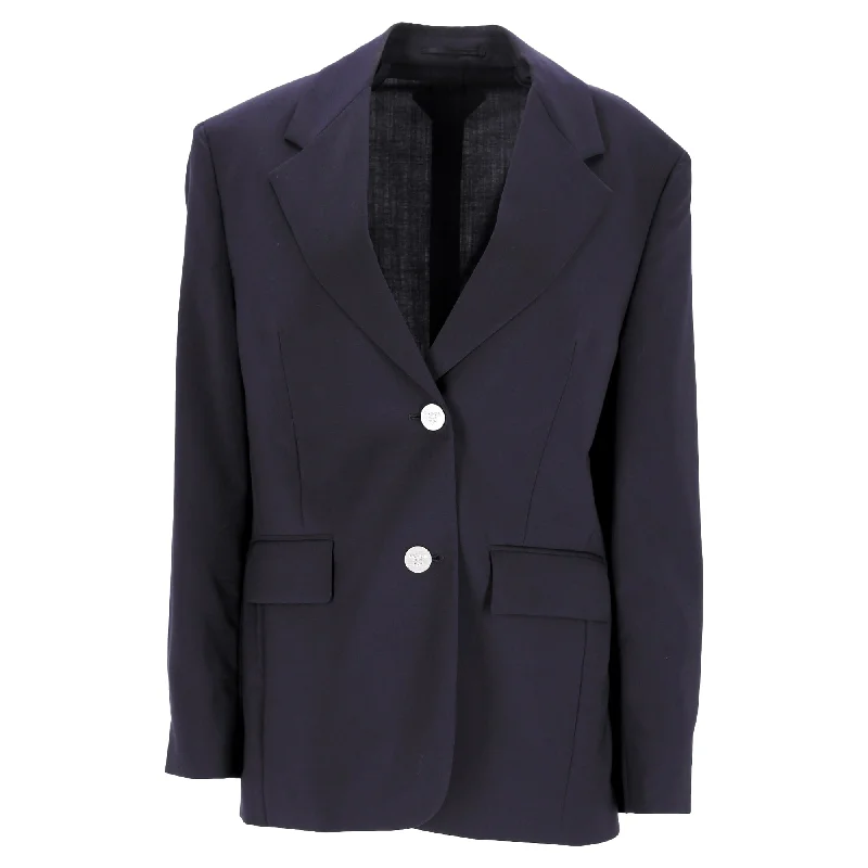 Prada Single-Breasted Blazer in Navy Blue Wool