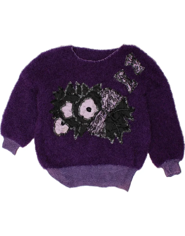 VINTAGE Womens Boat Neck Jumper Sweater UK 20 2XL Purple