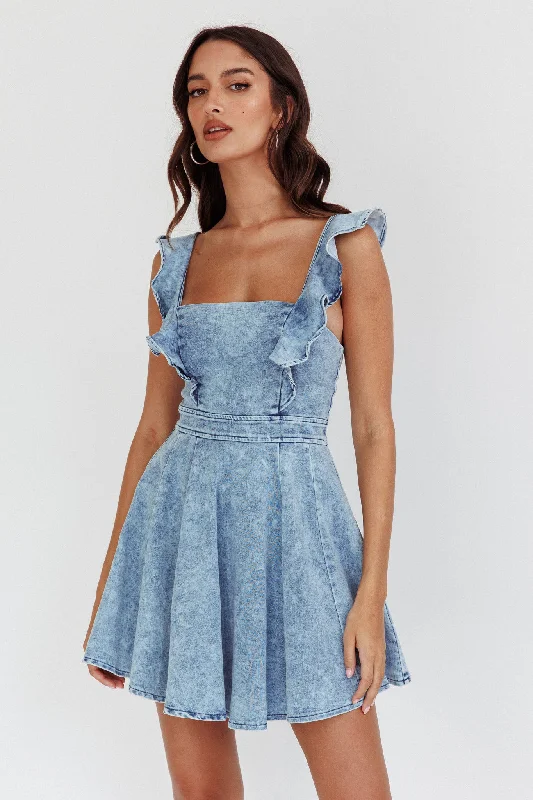 Limited Availability Nola Ruffle Strap Mini Dress Light Denim
