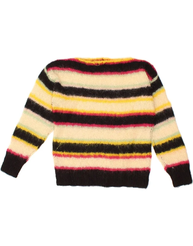 VINTAGE Womens Boat Neck Jumper Sweater UK 14 Large Multicoloured Striped