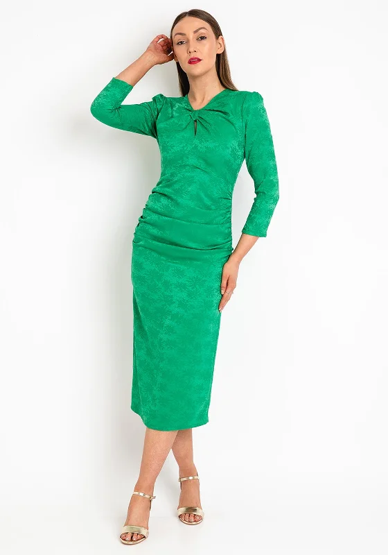 Bonus Savings Cayro Iris Leaf Print Ruched Midi Dress, Green