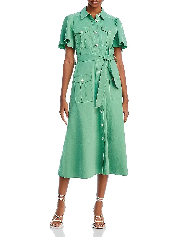 Online Exclusive Judy Utility Womens Linen Pocket Shirtdress