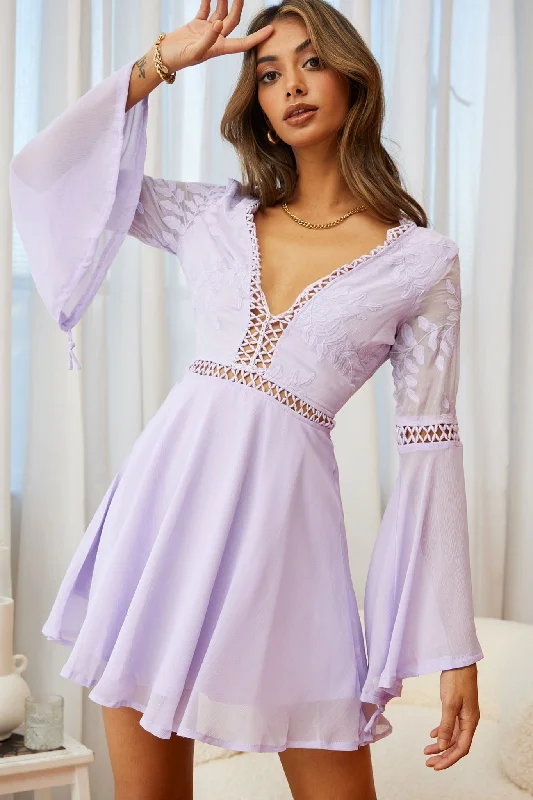 Amazing Deals Carson Long Sleeve Crochet Embroidery Detail Dress Lilac