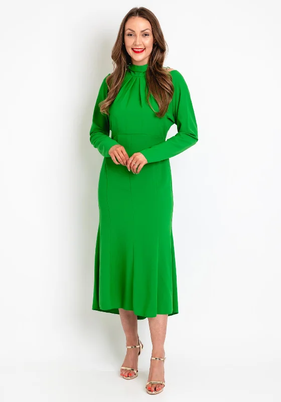 Get It Before It’s Gone Kameya Tie Neck, Cold Shoulder Midi Dress, Green