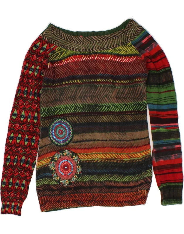 DESIGUAL Womens Boat Neck Jumper Sweater UK 12 Medium Multicoloured