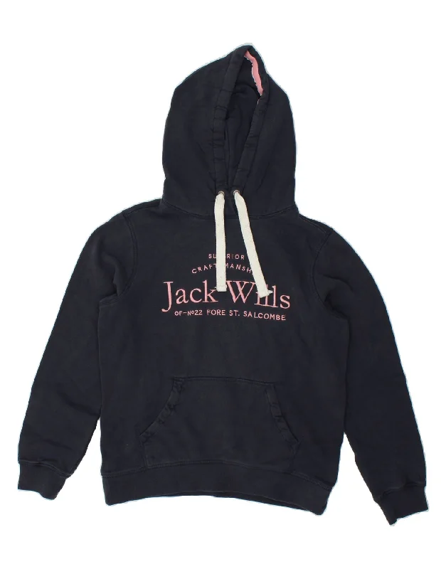 While Supplies Last JACK WILLS Womens Graphic Hoodie Jumper UK 12 Medium  Navy Blue Cotton