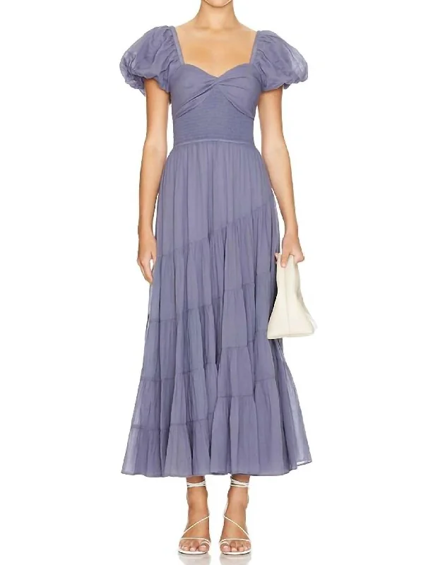 Price Rollback Sundrenched Short Sleeve Maxi Dress In Blue Granite