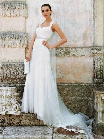Price Break David's Bridal Cap Sleeve Trumpet with Keyhole Back