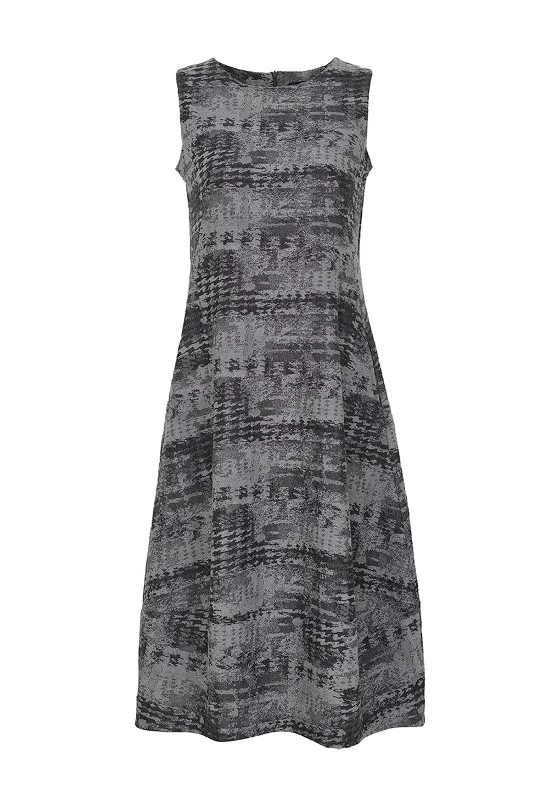 Ever Sassy Blurred Houndstooth A-line Midi Dress, Grey