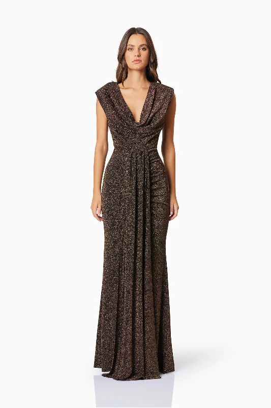Now or Never Nalani Fitted Maxi Dress In Black & Gold