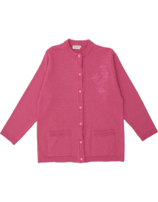 Early Access VINTAGE Womens Cardigan Sweater UK 14 Medium Pink Floral Acrylic