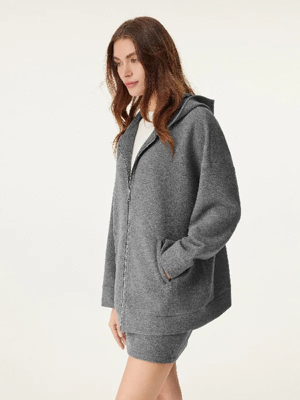 Stock Clearance Two-Way Zip Hooded Sweatshirt Jacket