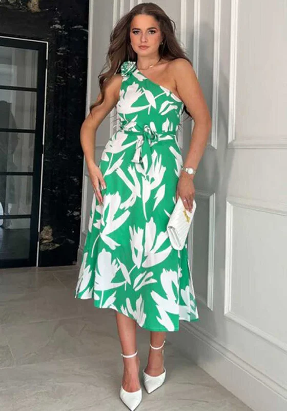 Limited Time Offer Girl in Mind Whitney Corsage One Shoulder Dress, Green